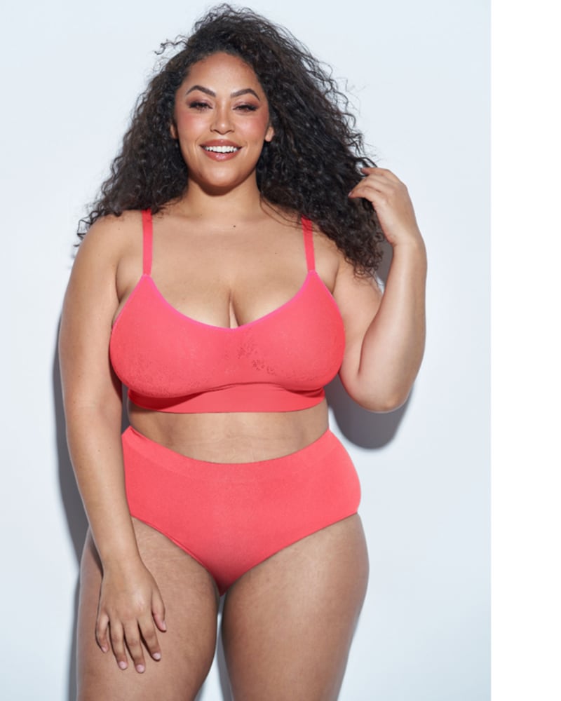 Front of a model wearing a size 2X FULL COVERAGE BRIEF in Neon Pink by MINDD. | dia_product_style_image_id:239322